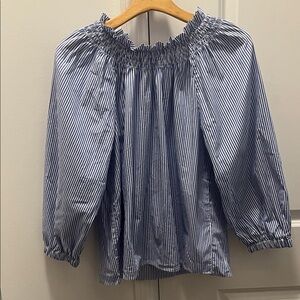 J. Crew Blue and White Ruffled Top